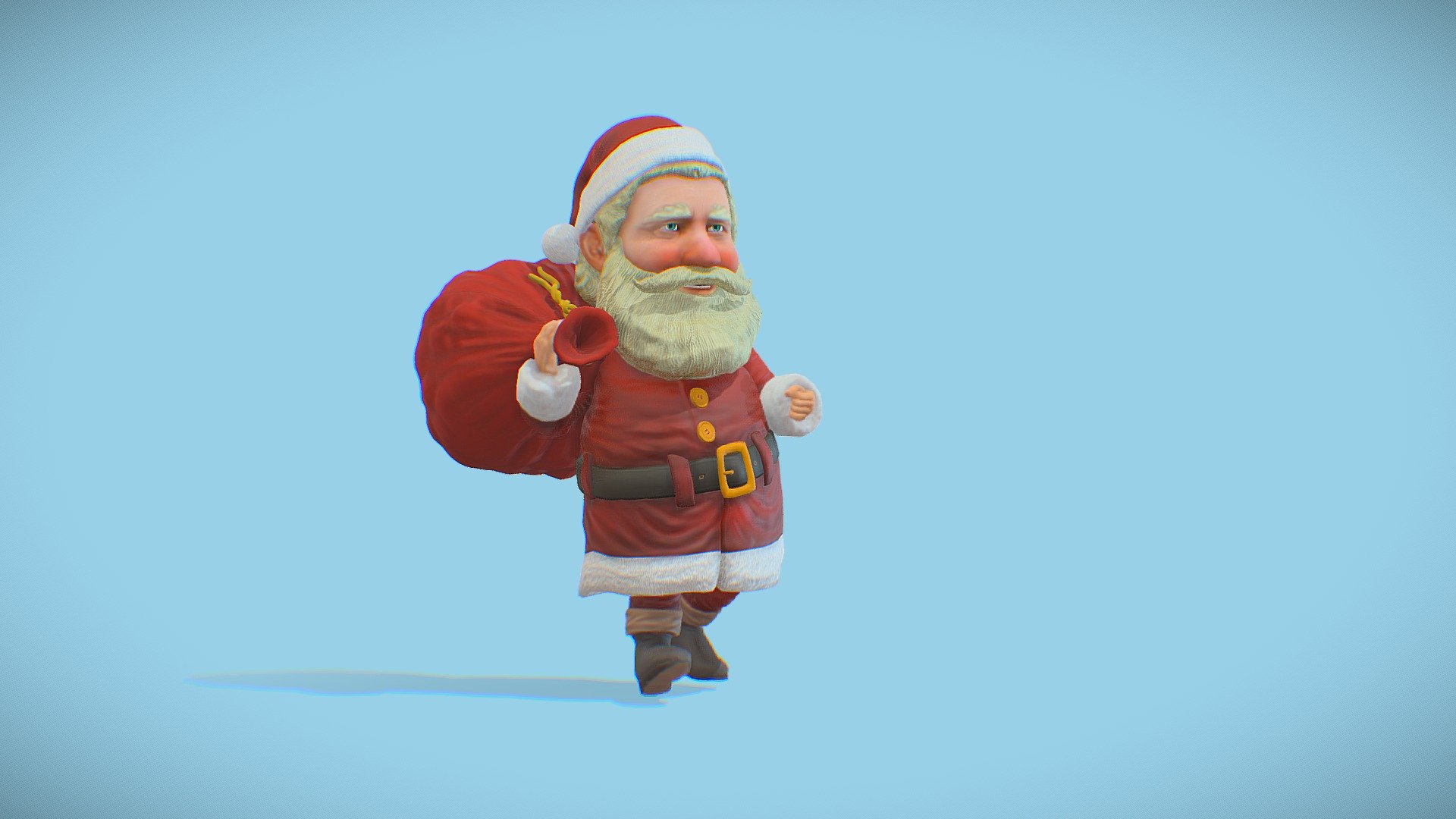 Santa's blender Rigify has been assembled.A simple walking movement cycle is also included. Contains mouth, tongue, teeth, eyeballs, hair, beard, hat, bag, all are solid apart.