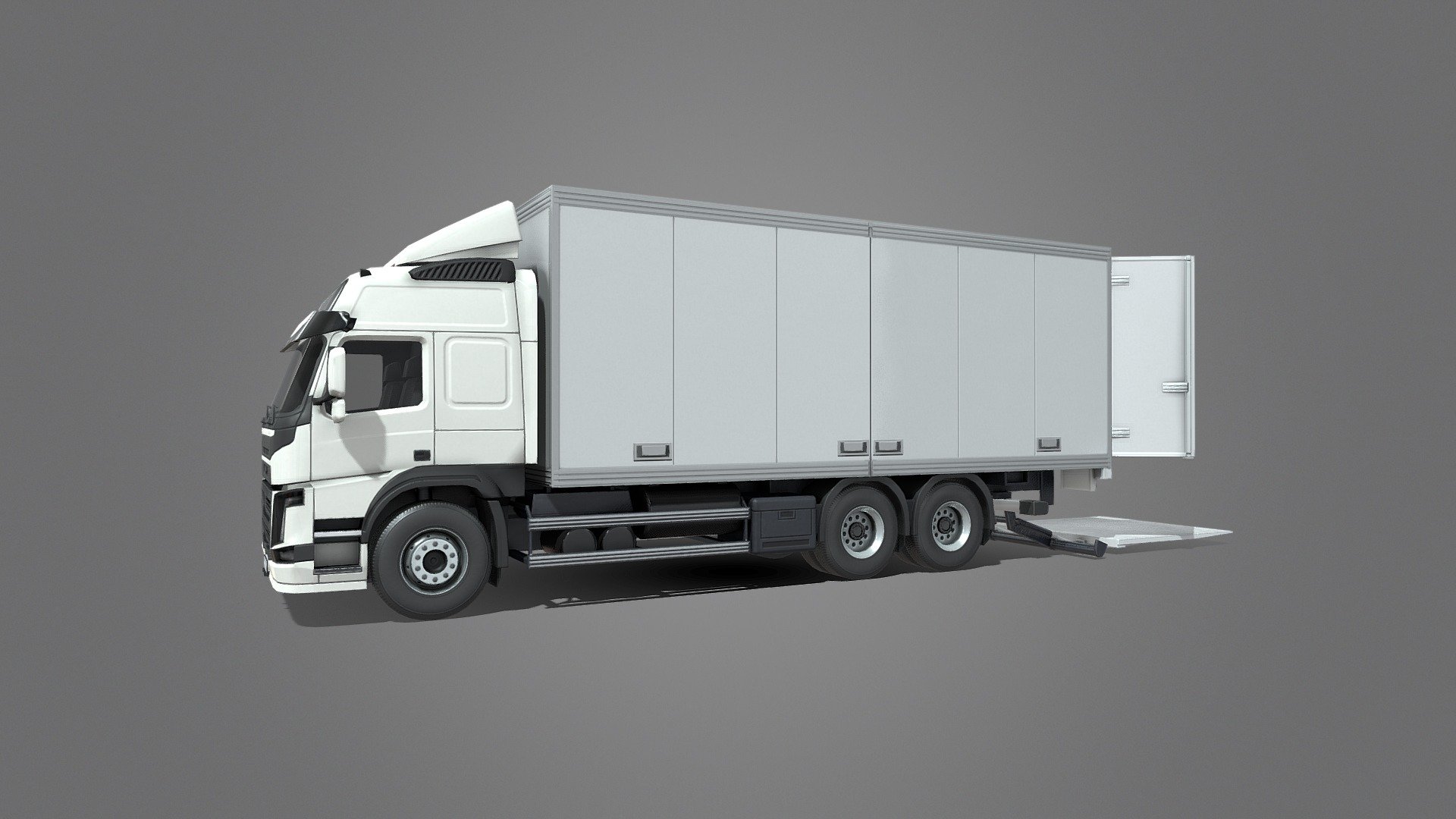 PBR low-poly 3D model of Medium Size Box Truck. The interior part is also modeled.

The back door opens and the elevator can move up and down. 

This 3d model is best for use in games and other real-time applications such as Unity or Unreal Engine.   

You can also get this model in a bundle: https://skfb.ly/oIMFu

Technical details:




7 PBR textures sets 
(Main Body, Interior, Wheels, Cargo, Interior Cargo, License Plates, Windows) 

9606 Triangles 

10539  Vertices

The model is divided into few objects to suit animation process.

There is also collapsed version of the object (one mesh).

Pivot points are correctly placed to suit optional animation process. 

Lot of additional files and Blender sample scenes included (Unity, UE4, Blender, Maya etc.)

More file formats are available in additional zip file on product page.  

Please feel free to contact me if you have any questions or need any support for this asset.

Support e-mail: support@rescue3d.com