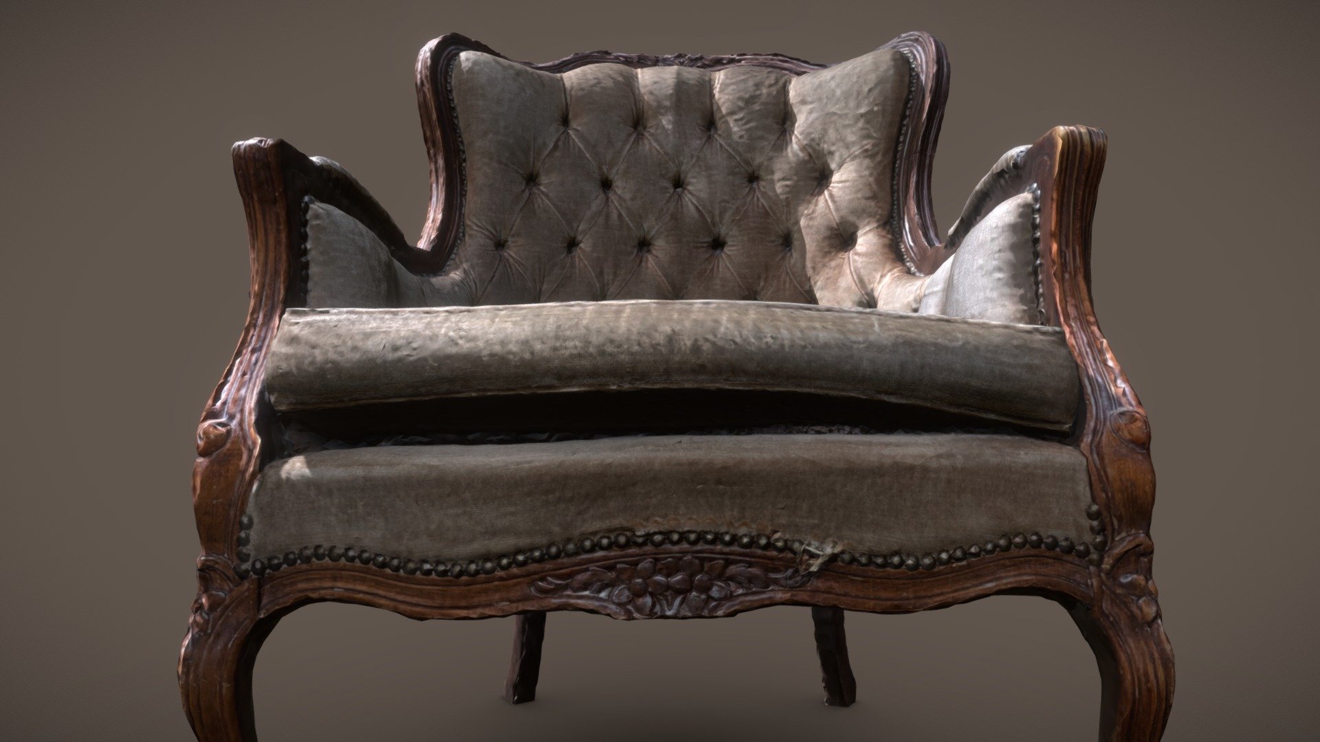 3D scan of an old armchair, 2020\n\nModel scanned with photogrametry. \n\nPBR txtures - diffuse, roughness, occlusion, normal