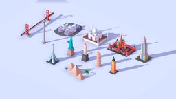 Polygonia Cartoon World Landmarks Pack world, eiffel, cathedral, set, pisa, pack, landmark, christmas, sydney, tajmahal, uvw, polygons, eiffeltower, place, illustration, piramid, kremlin, empirestate, unity, unity3d, low-poly, cartoon, asset, game, lowpoly, low, poly, cinema4d, building, textured, c4d, bridge