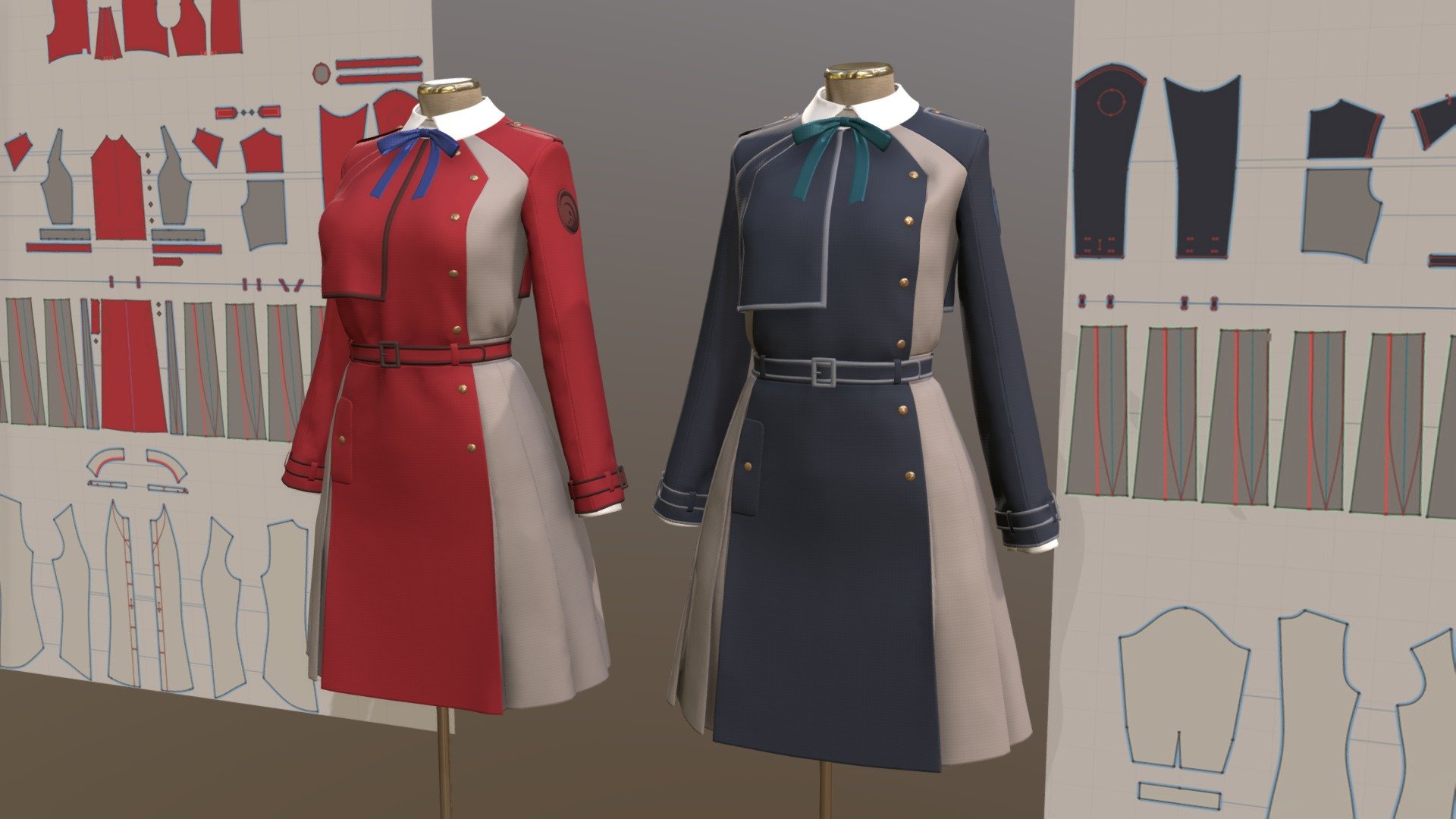 Made in Marvelous Designer. 

Based on design by anime Lycoris Recoil 

and official costumes for material references.

- Lycoris Agent 1st Uniform (Red)

- Lycoris Agent 2nd Uniform (Navy)

I'll set to Downloadable If this model reach 100 Likes. Included Marvelous Designer files


[19:26 2022-10-20]
Now that the number of likes on sketchfab has reached 100, So I'm sharing the project file as I said.

Check out  my twitter