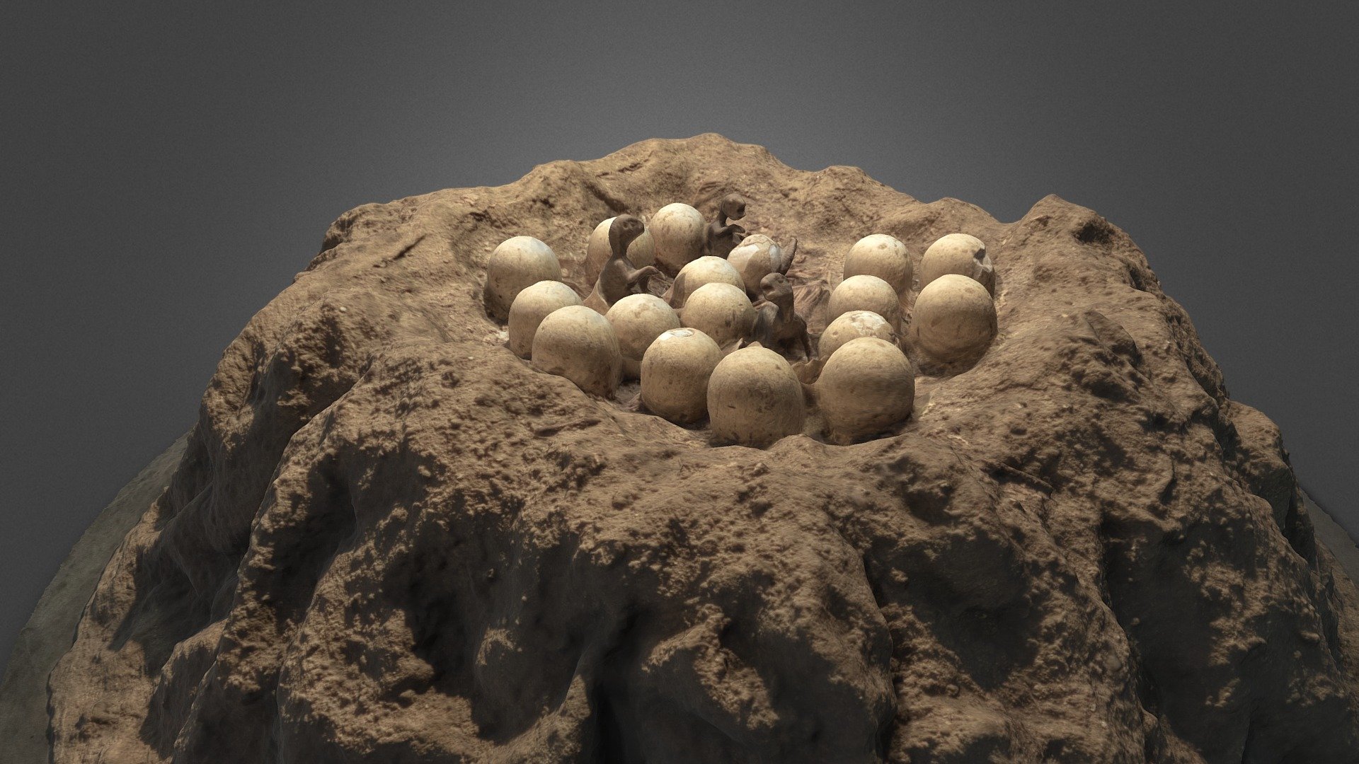 Maiasaura is one of the most famous examples of dinosaur nests and parental behaviour. This is a Museum model of what a nest with eggs and hatchlings might have looked like. 

See : https://www.nhm.ac.uk/discover/were-dinosaurs-good-parents.html