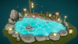 Japanese Hot Spring tower, lamp, fence, bucket, landscape, grass, cute, flower, japan, bath, surface, firefly, asia, asian, night, sign, play, pond, sakura, bright, bathtub, water, manga, sweet, background, relax, vacation, bathhouse, lattern, character, glass, cartoon, game, art, stone, animal, wood, stylized, fantasy, rock, anime, light