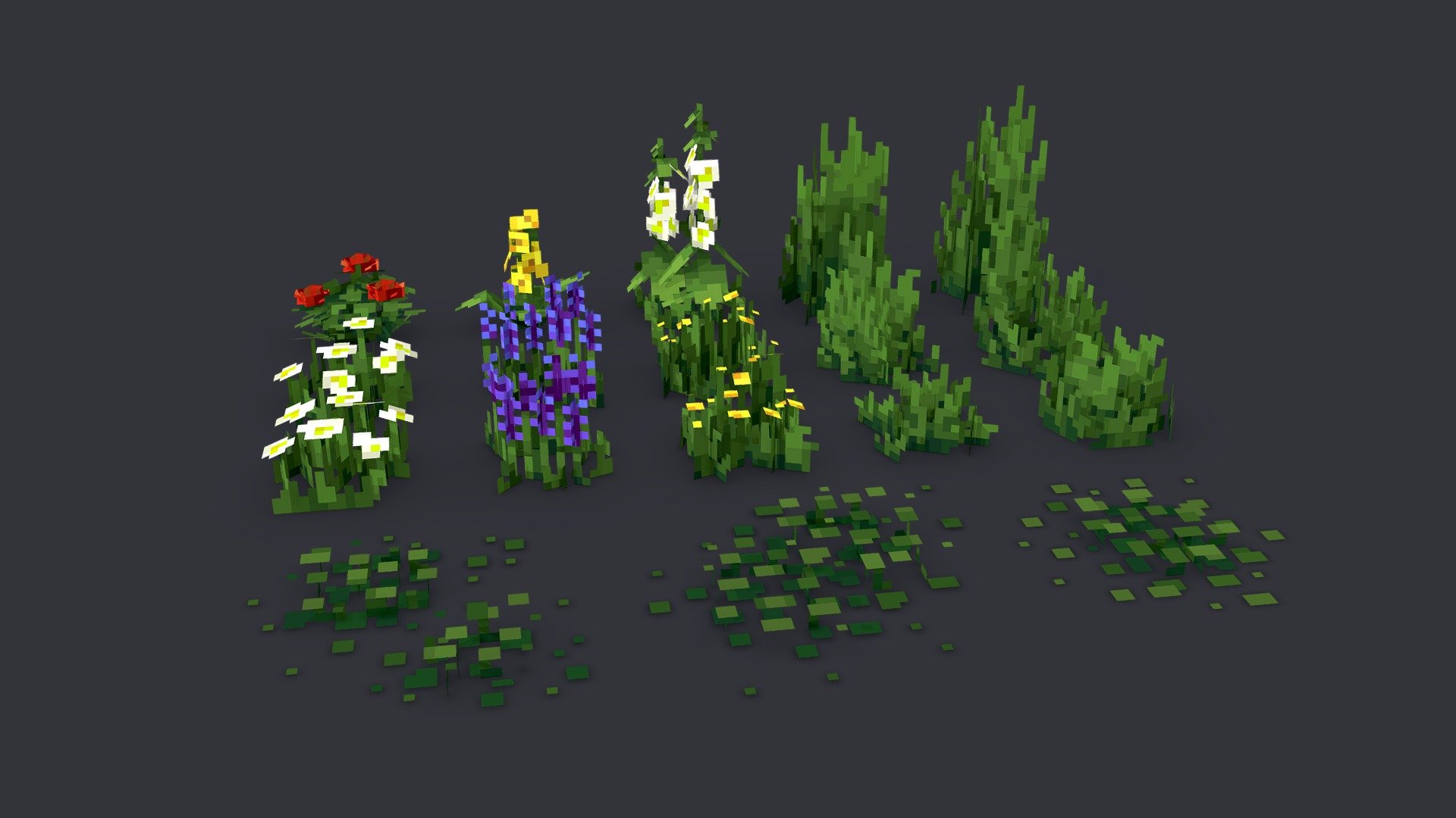 Pack of 18 detailed pixel art foliage models!
Suitable for Minecraft or any other lowpoly pixel-style project!

Made using java block model restrictions. Armor display settings included

Individual bbmodel source files and jsons included.