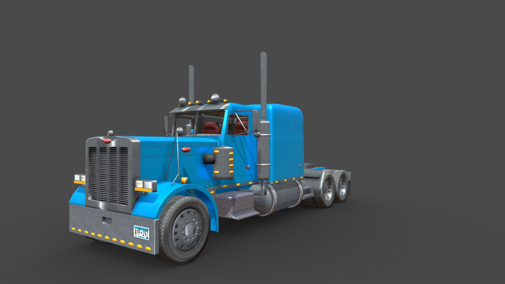 Hello there mates. long time no see! I'm here to present you my newest 3D model that I've been working on for quite a while now. 
It is the Peterbilt 379 Semi-Truck! With fully modelled interior and working dashboard gauges! They can be controlled separately one by one! 

I hope that you like it as much as I do!

Thank you for your attention and wishing you an awesome time!