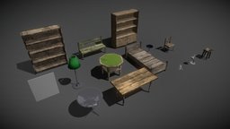 Breakable Interior Props - Low Polly - Unity 3d lamp, shelf, desk, furniture, table, destructable, desk-lamp, game-asset, unity5, game-model, breakable, low-poly-model, unityassetstore, unity-3d, book-shelf, unity, 3d, pbr, lowpoly, chair, gameready, destructables
