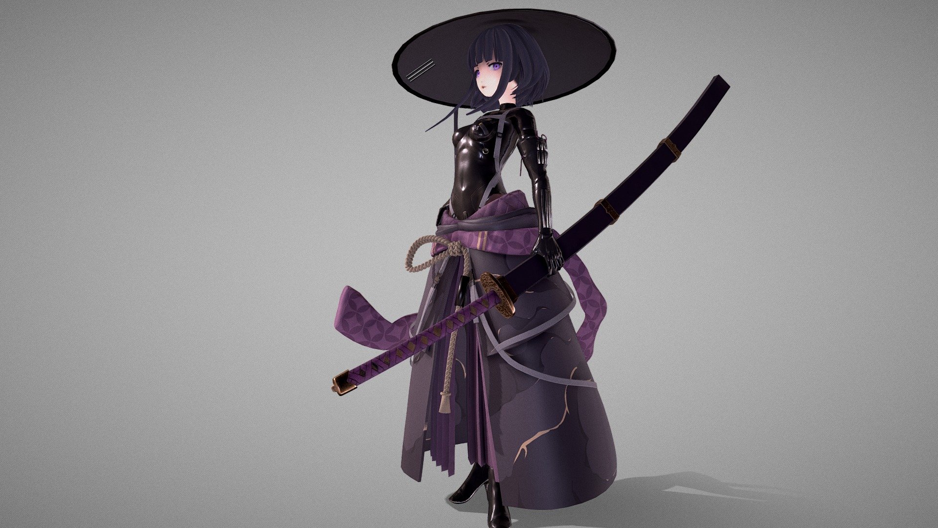 Model made all in Blender and textures in Substance Painter. 
It's based on the illustration RONIN by the twitter user @neco_person of the FALSLANDER series.

It doesn't have all the details like in the original character design, but enought for me! :D