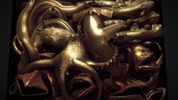 Bas Relief Milestone 10k shark, animals, composition, predators, creatures, octopus, ocean, deep, relief, battle, angler, bas, abyss, moray, hammerhead, eel, basrelief, anglerfish, undersea, struggle, gulp, coelacanth, compo, monster, sculpture, war, sea