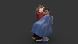 Character Stylist Hair Cut Scene Lowpoly rigged hair, barber, cut, stylised, job, comb, stylist, character, man, stylized, human, male
