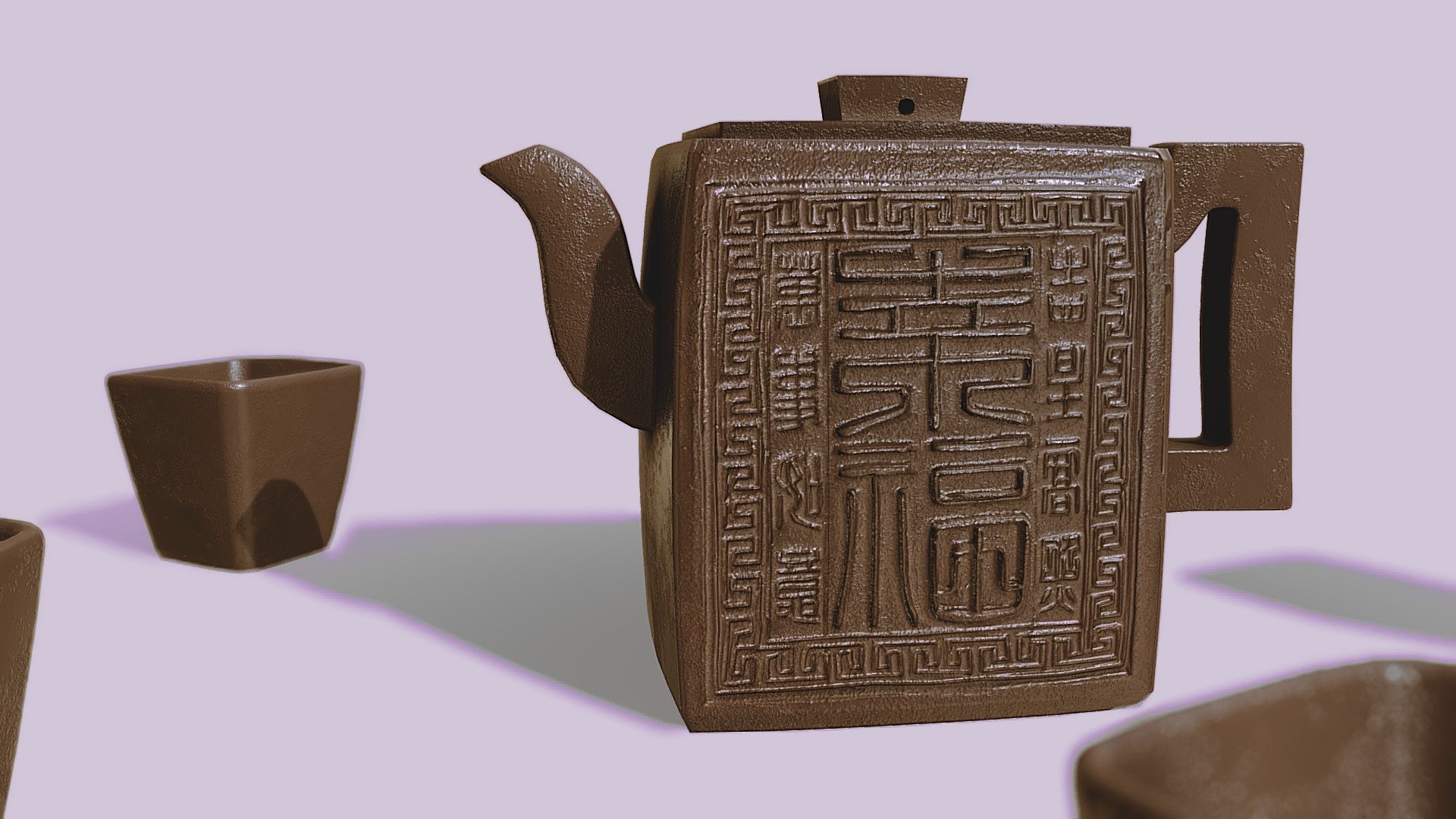 Chinese square teapot with 5 cups for tea ceremony

4K texture set