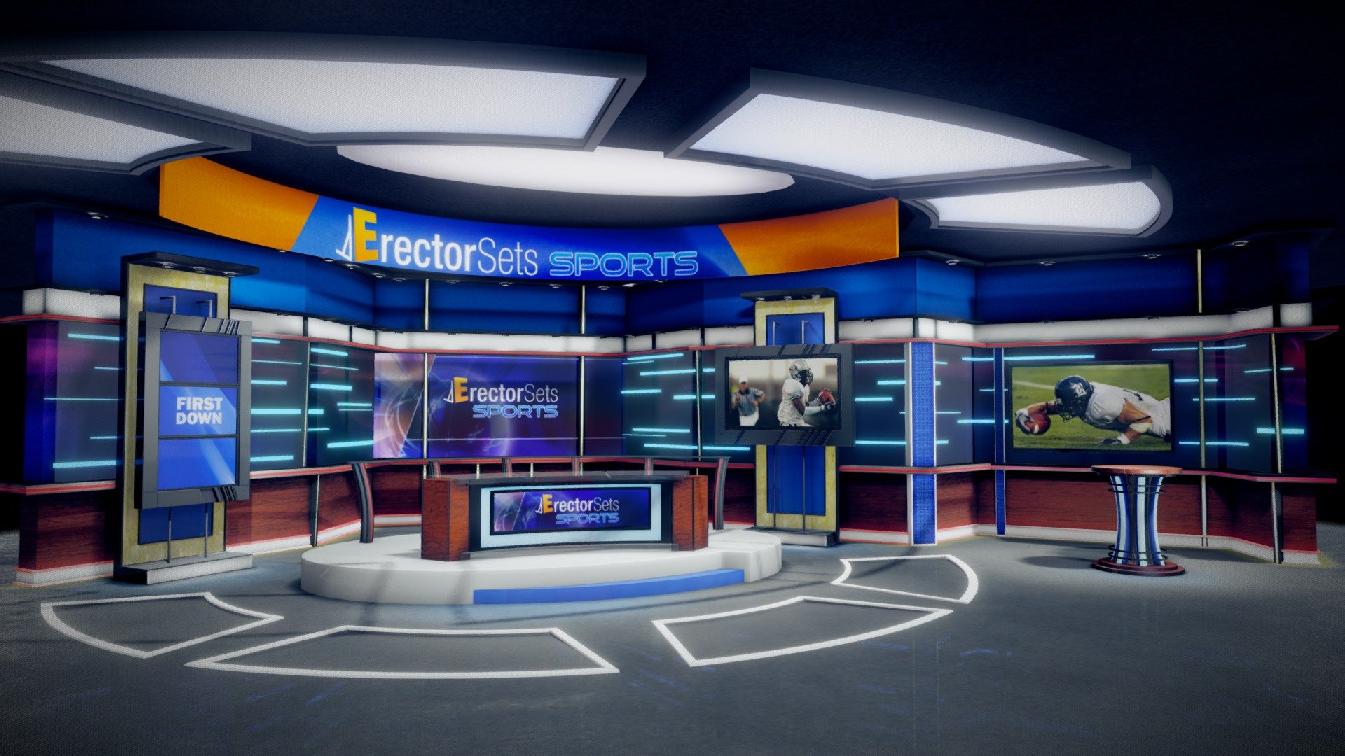 Sports themed virtual set designed by Erector Sets Inc. for Lightcraft Technology.