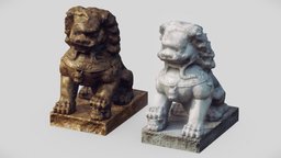 Imperial guardian lions bronze, dog, unreal, ornament, guard, guardian, asian, ready, vr, 4k, fbx, lion, chinese, statue, buddhism, oriental, lions, orient, unity, architecture, photogrammetry, asset, game, art, pbr, scan, stone, sculpture, environment, temple