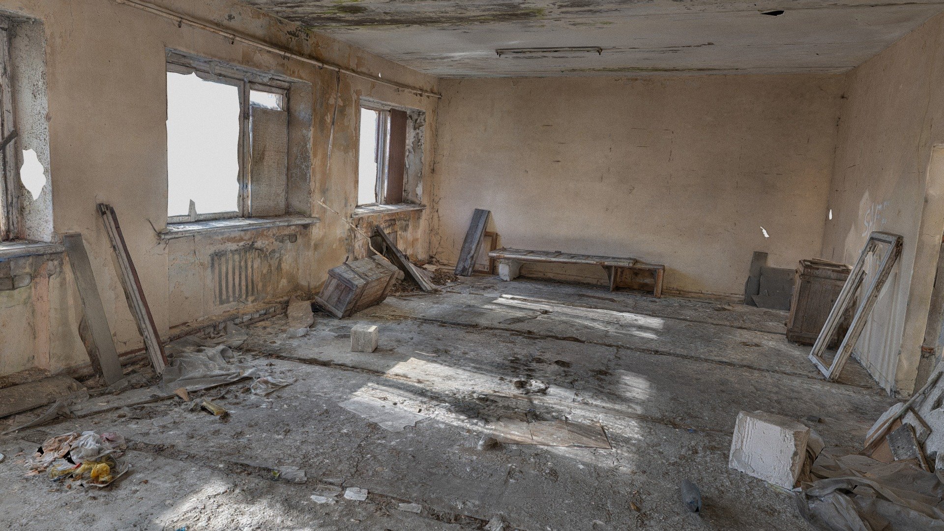 3D scan of an abandoned, ussr war time factory room.
Cleaned of any valuables and metal.
With normal map.