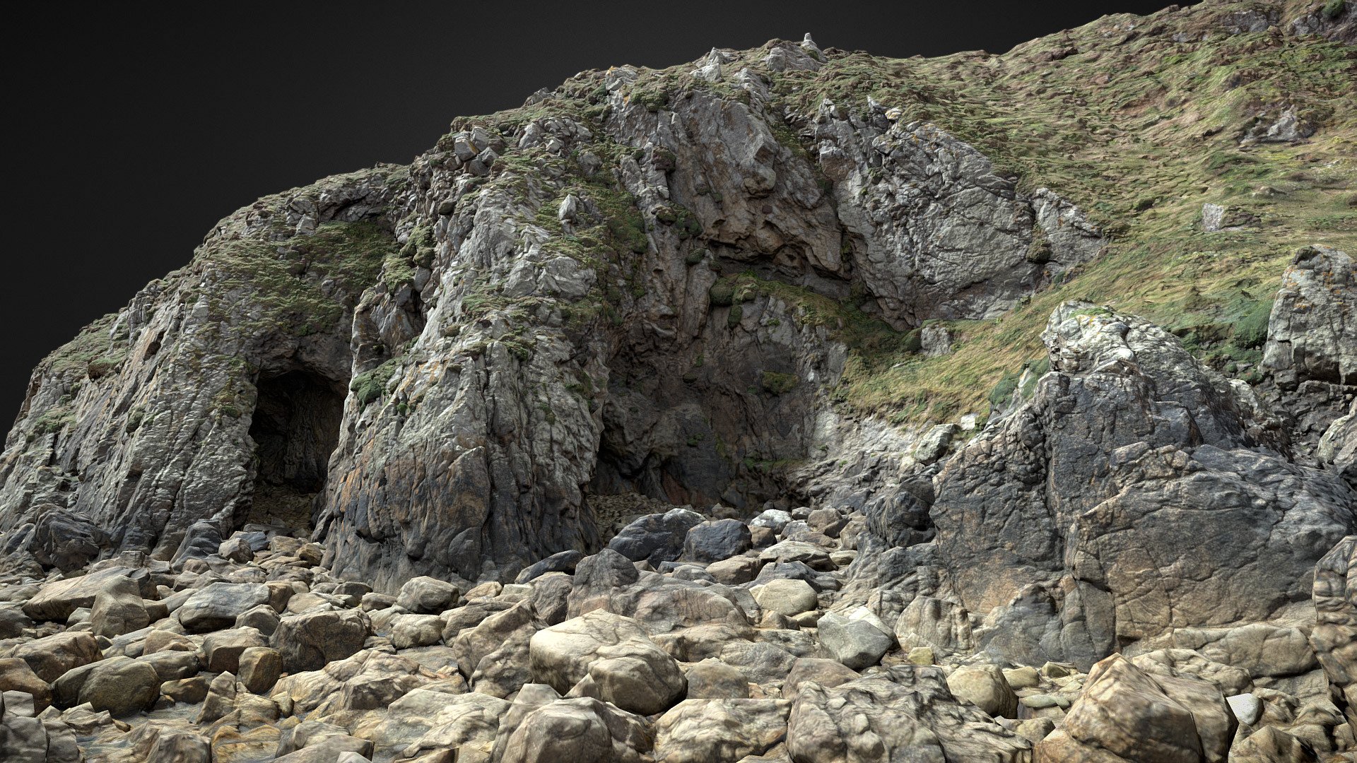 Captured in neutral lighting conditions. Feel free to rotate the lights.

Big Coastal Ocean Cliff Scan with up to 16K PBR textures:




Albedo

Normal

Roughness

Displacement

Ambient Occlusion

Vegetation Scatter Mask

Rendered in Cycles with displacement + adaptive subdivions + vegetation:


Additional Files contain:




blender source file + packed textures

.fbx

.obj

textures 16k

Please let me know if something is not working as it should.