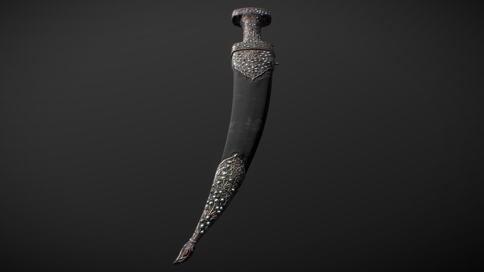 important: the dagger and scabbard are two diffierent meshes, so the dagger also has a blade and can be seperated from the scabbard. you can go to my artstation if you would like to see this: https://www.artstation.com/artwork/lVy1zJ

this dagger was modeled of real life reference. it was made in the 19th century in india. the original creator is unknown. it has 8k textures (in downloaded format), and i really gave alot of attention to detail. it has a good topology and baked normals from a sculpt mesh.