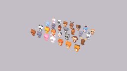 Pack007  Rigged Cartoon Animal Pack1 monkey, unicorn, elephant, cow, bear, bunny, cat, toon, cute, dog, sheep, pig, tiger, hippo, kid, pet, rhino, mascot, panda, donkey, deer, wild, raccoon, fox, rig, bull, ar, squirrel, zoo, zebra, safari, lion, sloth, koala, moose, character, cartoon, horse, animal, stylized, simple, noai