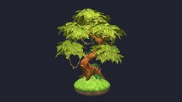 Stylized Tree tree, green, forest, mushroom, leather, flower, tropical, fern, trunk, jungle, liana, handpainted, cartoon, wood, stylized, fantasy, magic