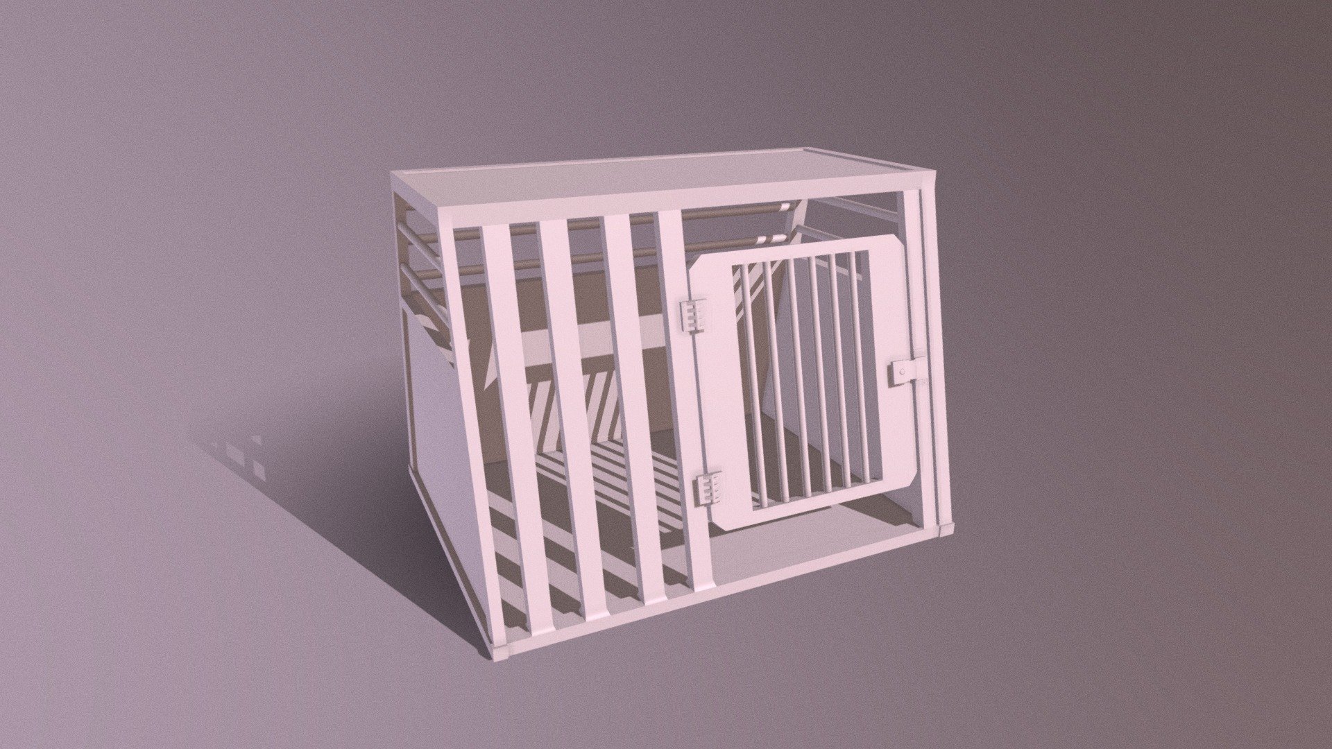 ** Reuploading for smooth polygons

A crate project in my Principles of Game Design class! I always call these “Dog Prisons” because they are always so confined and small. I picked this style crate because of geometric it was, I figured it would be easy. The first time I modeled it, it was extraordinarily hard, and took me days. I am proud of my texture and lighting here, I am a fan of complimentary colors. I could imagine a small monster sitting in it, pretending to be a normal dog.