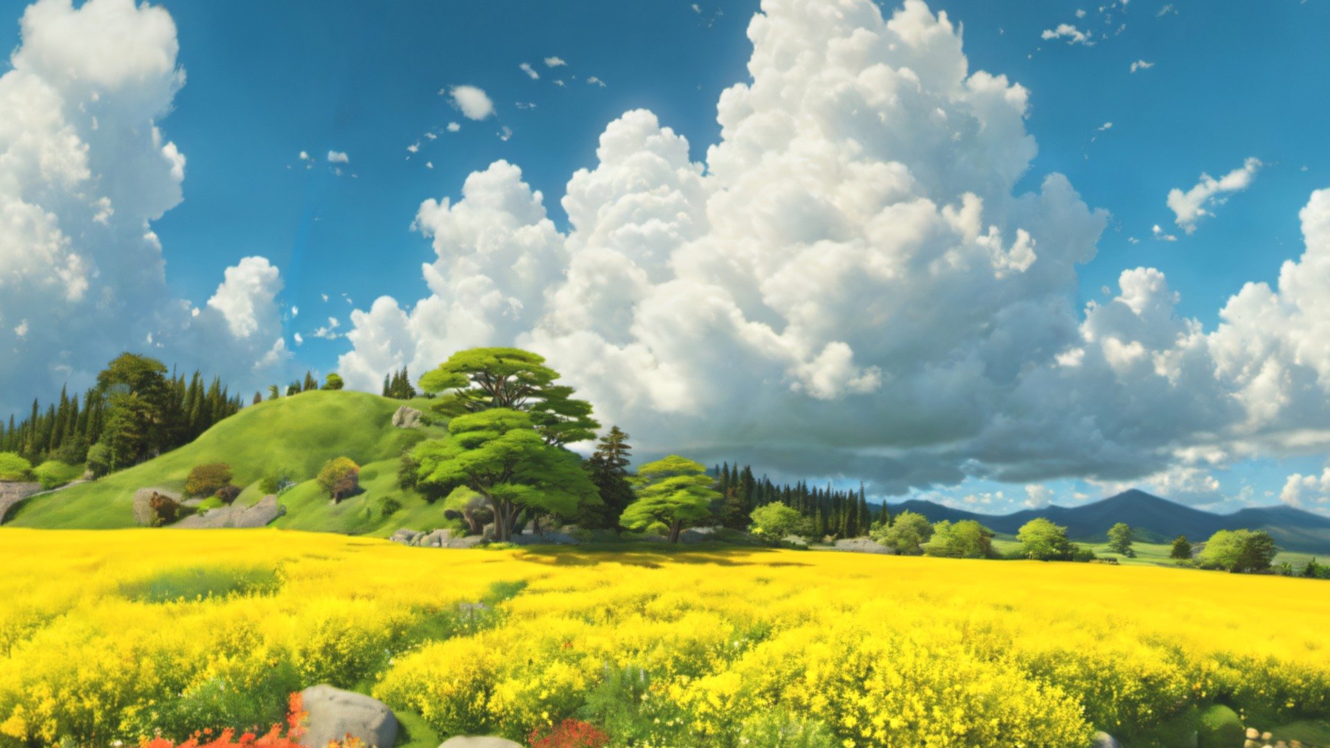 This is an 8k resolution (8192 x 4096) HDRI equirectangular panorama which will help you create 360 degrees Cartoony and Stylized landscapes in different 3d software (Blender, Unreal Engine, Unity, 3dMax and many others). It is perfect for games, virtual reality, 3d renders, movies etc. The image was created with AI and edited in different 2d and 3d software to improve quality, remove seams and make it perfect for any 3d or 2d Cartoon/Stylized project.

The image comes in 2 formats: .hdr and .jpg