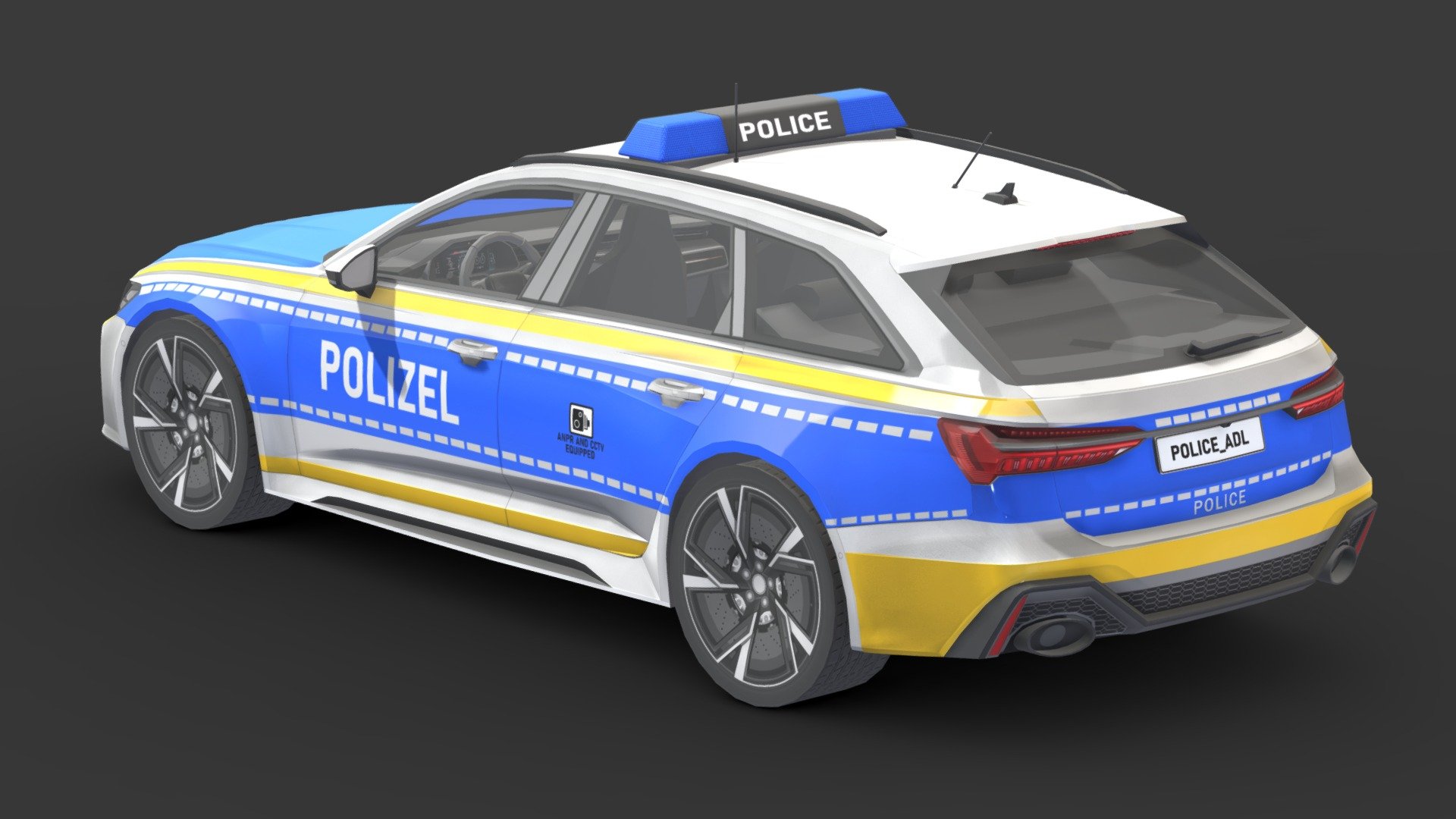 Police Car # 12

You can use these models in any game and project.

Low-poly

Average poly count : 30,000

Average number of vertices : 30,000

Textures : 4096 / 2048 / 1024

High quality texture.

format : fbx , obj , 3d max

Isolated parts (Door, steering wheel, wheels, body).