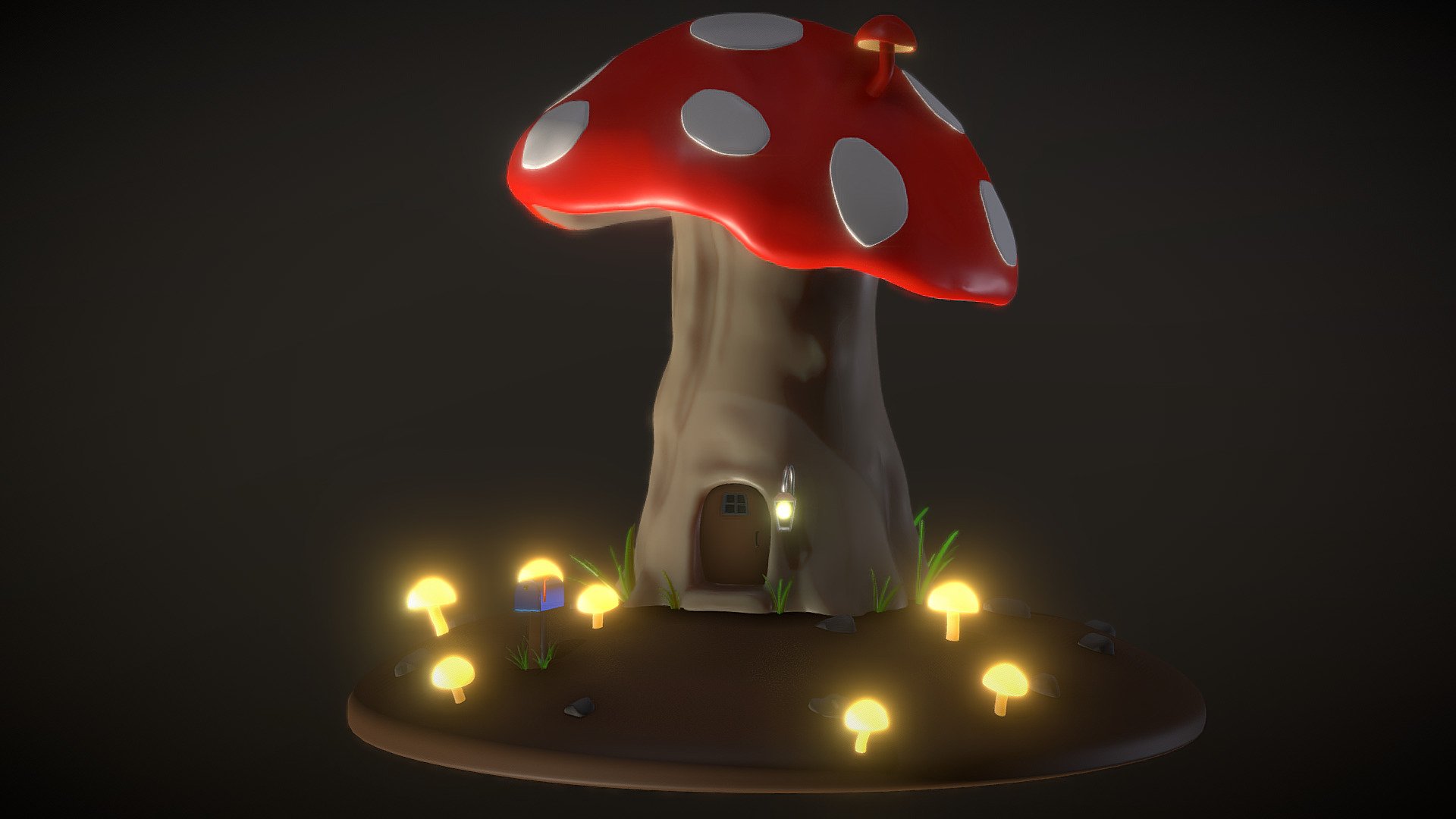 A mushroom house I created. Made with Blender.