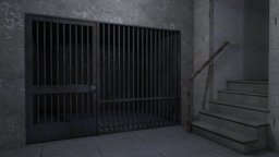 Prison Jail Cell scene, police, dungeon, cell, underground, prop, basement, prison, jail, chamber, prisoner, mideval, baked-lighting, jail-cell, asset, game, blender, dark, interior, confinement, jailhouse