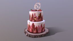 Elegant Mr and Mrs Berry Wedding Cake wedding, party, birthday, realistic, scanned, bakery, strawberry, berrycake, wedding-cake, cakestand, photogrammetry, woodenlog, macarone, cakesburg, mrmrs, noai