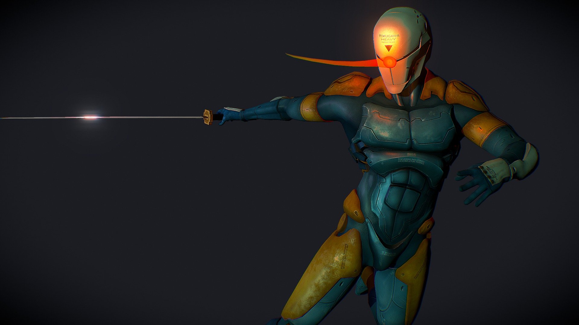Hello everyone! This is Gray Fox, the mysterious cyborg ninja from Metal Gear Solid. He wears an exoskeleton and uses his Fox Blade to slice enemies. I mixed up a bit some references to make his cyborg suit, the original concept art from Shinkawa, the first suit from MGS1 and the armor from Metal Gear Rising. This is an old model I made some time ago. Recently I decided to work on it again and try to do some texture work. It was fun since it made me practice with the creation of specular and normal maps, so I think I learned a lot for future projects.  Modeled in Maya, normal maps in Zbrush, texturing in Mudbox.

If you buy this model you get:
.obj and .fbx model in T-Pose with skeleton game ready compatible
.ma files with skeleton and model already posed
a folder with all the textures and marmoset scene with lighting set ready to render.