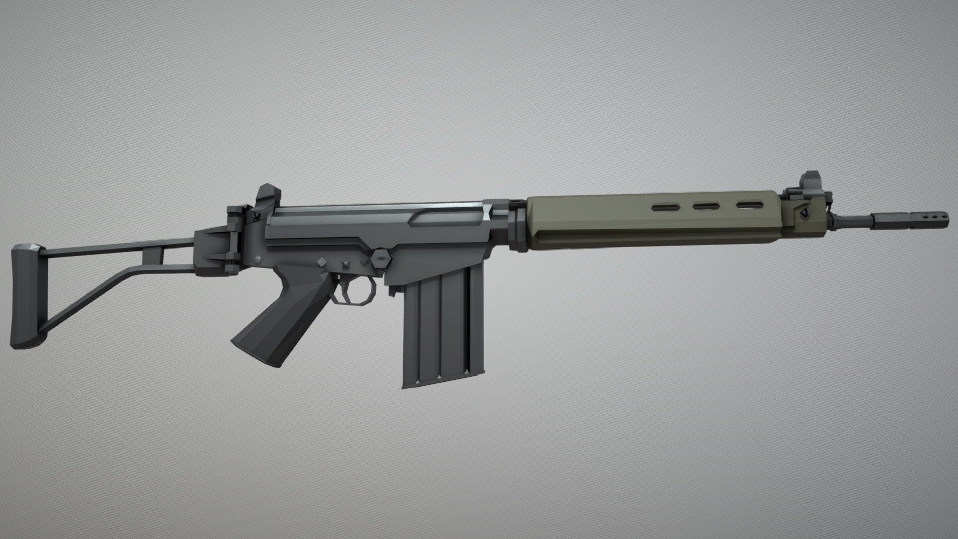 Low-Poly model of the 50.63 variant of the FN FAL, with a folding stock, improved disassembly lever, folding charging handle and fixed rear sight.

note: sights are zeroed to 300 yards (280 meters)