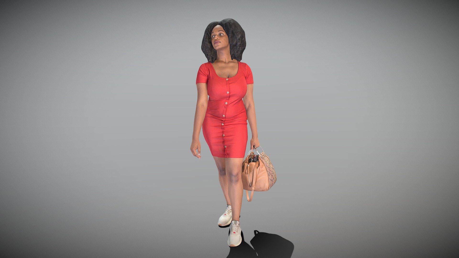 This is a true human size and detailed model of a beautiful young woman of African appearance dressed in casual style. The model is captured in casual pose to be perfectly matching for various architectural, product visualization as a background character within urban installations, city designs, outdoor design presentations, VR/AR content, etc.

Technical specifications:




digital double 3d scan model

150k &amp; 30k triangles | double triangulated

high-poly model (.ztl tool with ar5 subdivisions) clean and retopologized automatically via ZRemesher

sufficiently clean

PBR textures 8K resolution: Diffuse, Normal, Specular maps

non-overlapping UV map

no extra plugins are required for this model

Download package includes a Cinema 4D project file with Redshift shader, OBJ, FBX, STL files, which are applicable for 3ds Max, Maya, Unreal Engine, Unity, Blender, etc. All the textures you will find in the “Tex” folder, included into the main archive.

3D EVERYTHING

Stand with Ukraine!