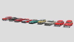 Low Poly Cars Collection 006 - Classic Tailfins transportation, ford, cars, suv, drive, sedan, chevrolet, vintage, driving, wagon, crown, classic, lincoln, fiesta, american, buick, pontiac, 50s, oldsmobile, chrysler, saratoga, caballero, taunus, belair, chieftain, fairlane, american-car, car, tailfin