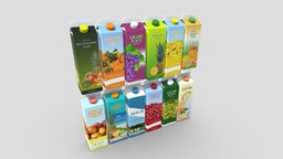 Juice Carton Pack 3 drink, tea, orange, ace, household, cherry, ice, apple, carton, prop, pineapple, vending, breakfast, banana, ready, beverage, milk, supermarket, multi, vitamin, kitchen, juice, lunch, hunger, supplies, grape, papercarton, cartonage, thurst, game, art, low, poly, shop