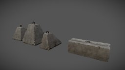 Concrete Barricades 02 fence, prop, concrete, damage, wire, barricade, barbed, environment