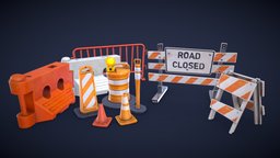 Stylized Traffic Props and Barricades - Low Poly traffic, urban, barrier, barricade, trafficcone, game-ready, roadblock, stilized, construction-site, low-poly-game-assets, stilised, traffic-cone, traffic-sign, city-building, fortnite, low-poly, lowpoly, gameasset, city, stylized, construction, stylised-props, city-props, stilizedart