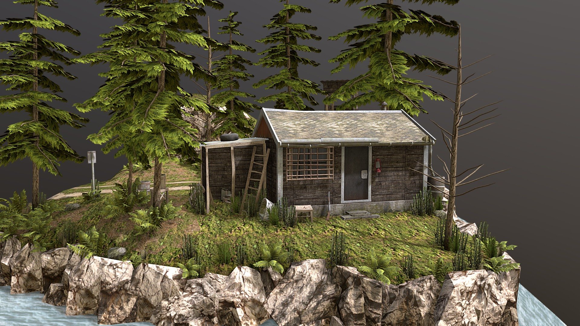 Low poly Diorama scene. A corner in a forest, surrounded by water.

Free to download!