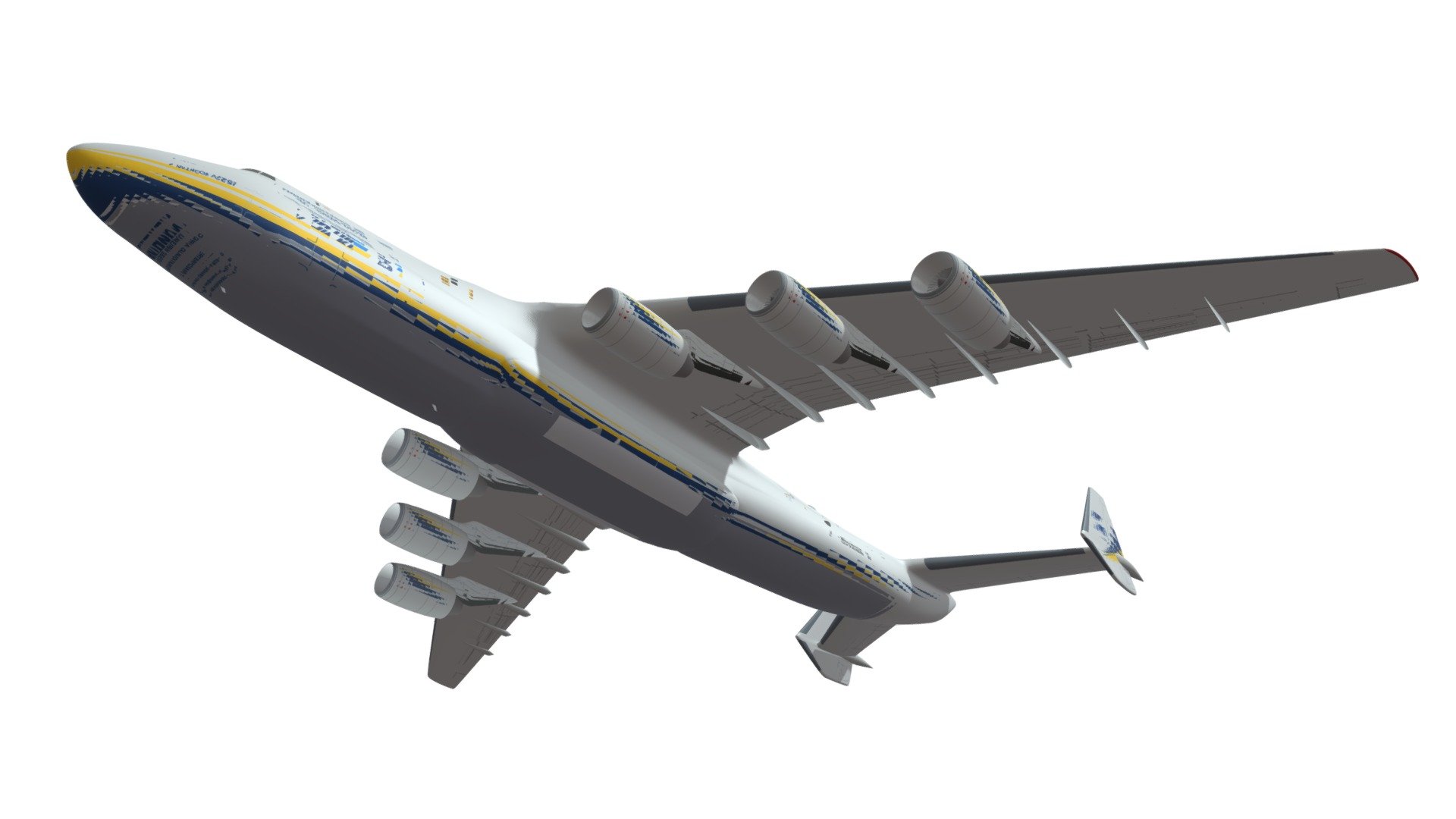 

3d model of Antonov An-225 Mriya.

This version is aerial scene (comes without landing gear)

Full version with landing gear available as separate product.

Render