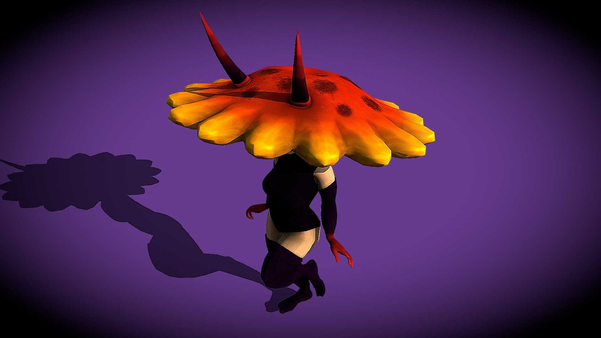 The Animation is from Mixamo, not mine. Just wanted to show that I can Retopologize for Animation Purposes. Don't have Strange Fungus growing inside your house on Halloween Night, or you may be visited by Amanita the Mushroom Succubus. Art Collaboration with Christina Wolodkowicz. Took one of her Inktobers and made it 3D. 
Base Mesh : https://sketchfab.com/models/4aa9e4f1f25246b0b460d443b171defa#Female by JoseDiaz is licensed under CC Attribution. 
Original Art: https://www.artstation.com/artwork/oe4Vq
