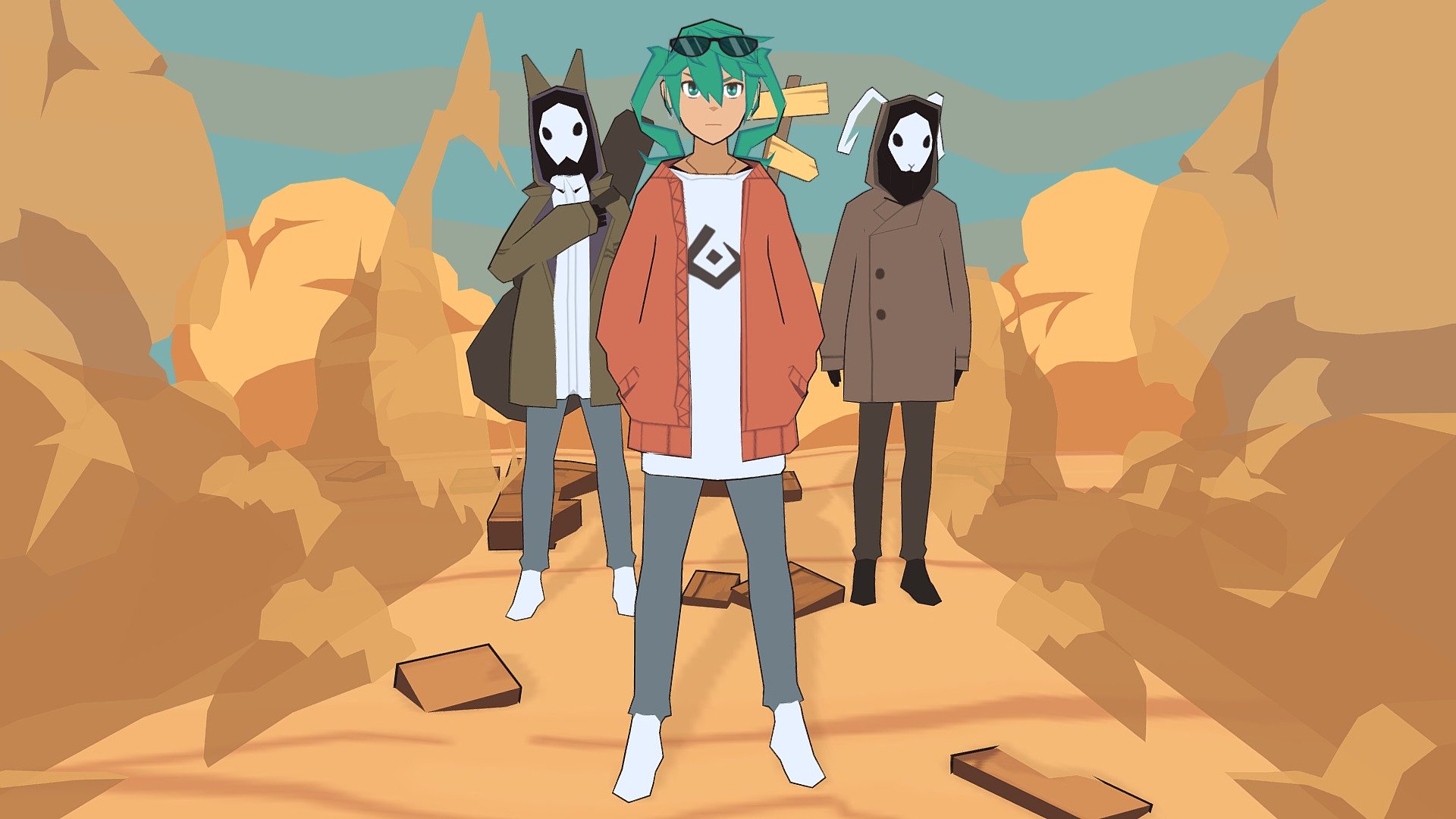 Some low poly fanart based on the music video Sand Planet feat Hatsune Miku. Wanted to try making  a few < 1000 poly models and get in some background practice as well.