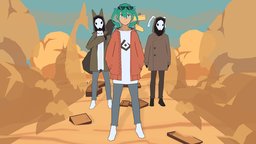 Sand Planet Miku fanart, desert, miku, vocaloid, low-poly, cartoon, blender