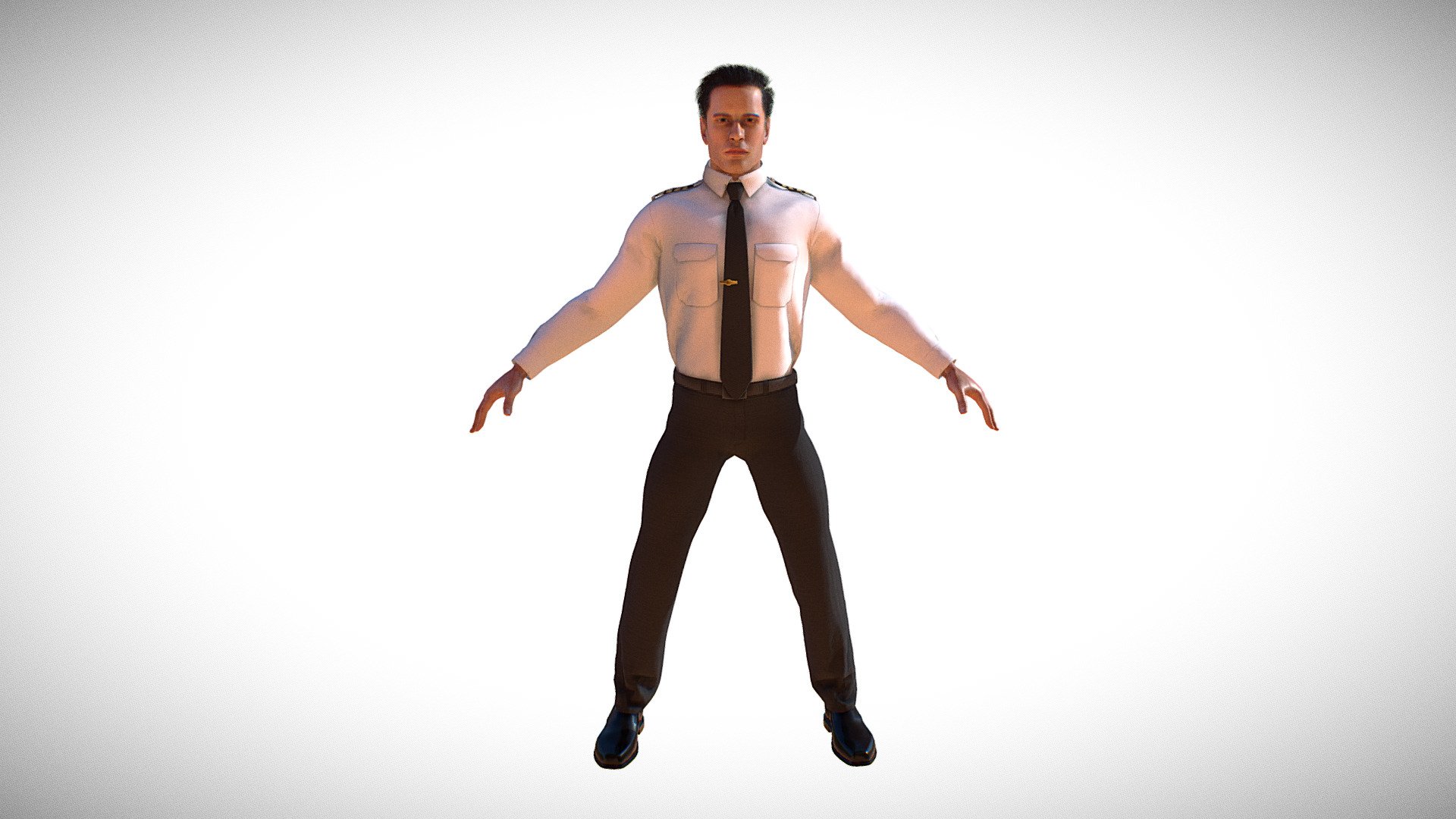 A custom made realistic 3D Airline Pilot Captain Model. 

This model is not rigged but it is easily riggable with mixamo.

Please keep in mind this model is still in development and currently does not have the full features.