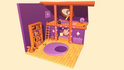 Reading Corner Diorama room, plant, moon, cat, project, orange, couch, purple, books, astronomy, telescope, stars, diorama, reading, yellow, outline, bookshelf, cozy, modelling3d, astronomy-constellation, maya, modeling, 3d, photoshop, student, modelling, modelling-maya, diorama-cartoon, diorama3d, cozyplace