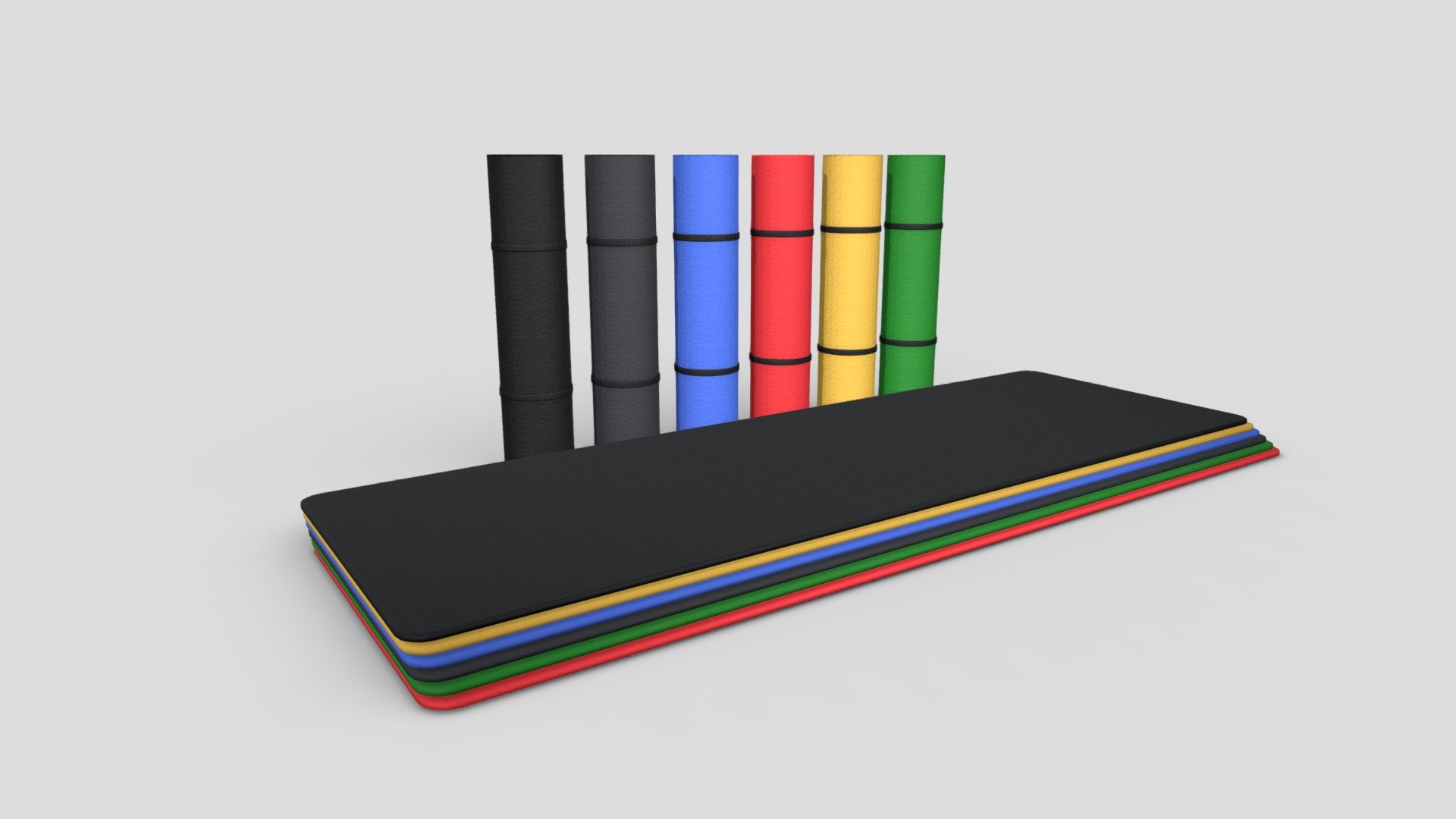 Yoga mat in 6 colours, with a unique design

Low-poly Triangles count: 974
High-poly and low-poly versions are included

Ready for Virtual Reality (VR), Augmented Reality (AR), metaverses, 3D tours, games and other real-time apps, as well as for advertising and commercial, etc.




Pivot Point x0, y0, z0

Clean UV

Game-ready

Real-world size

Clear naming

Fully textured with materials applied

PBR textures

Textures:




All materials and textures are included

Textures in 4k, 2k, 1k

1k, 2k textures: Albedo, Rough, Metal, ORM in JPEG; Normal in PNG

4k textures: all in PNG

Normal map OpenGL

Formats: 
High-poly model:




FBX with packed textures

OBJ + MTL

blend

Low-poly model:




FBX with packed textures

OBJ + MTL

GLB + USDZ

blend with 4k textures for FBX and OBJ

blend with 2k textures for GLB

If you experience any difficulties using models, we will be happy to offer our qualified assistance. 

Thank you for choosing our 3D models!

Sincerely yours,

CyberFox team