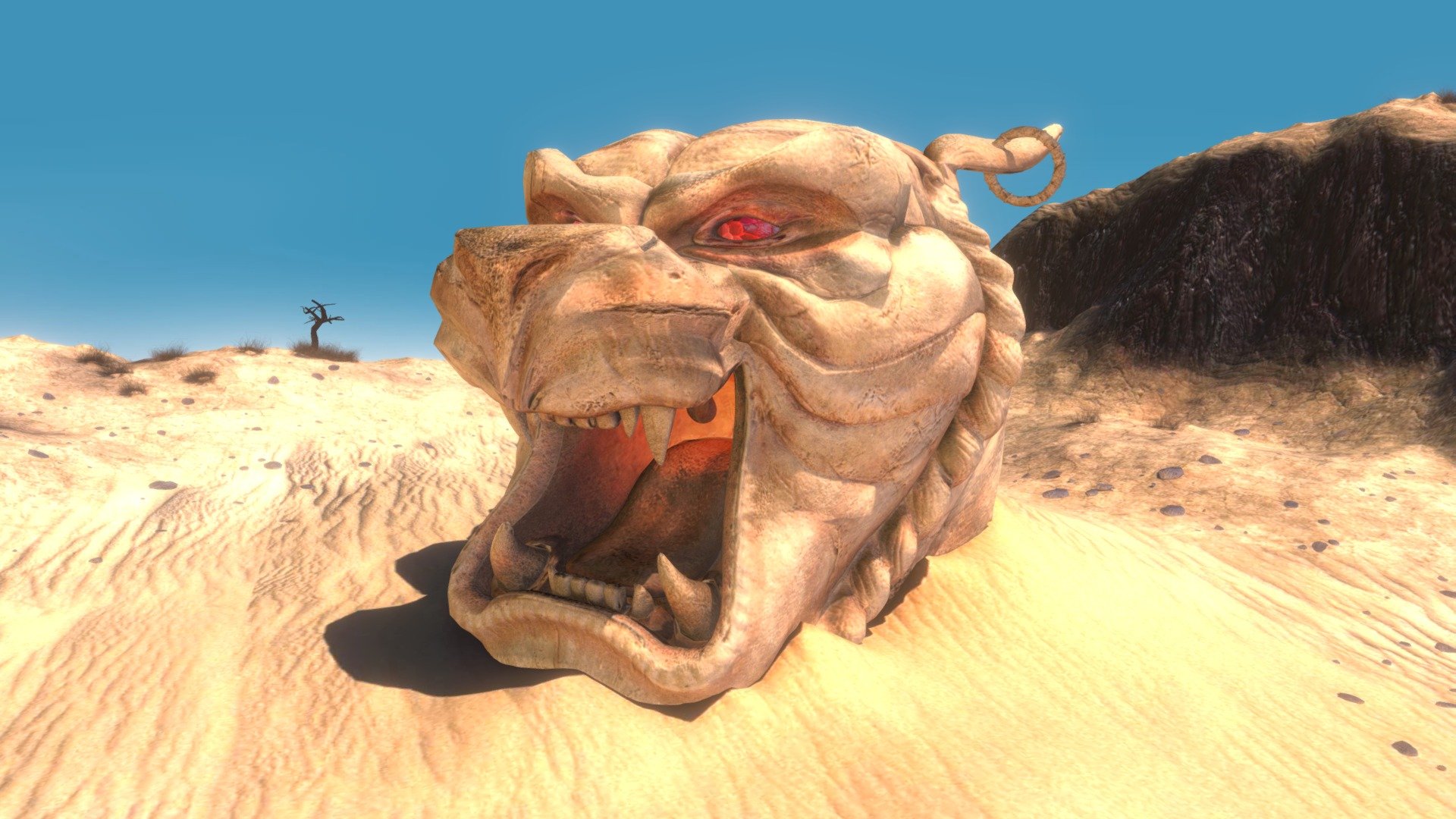 Aladdin is my favorite Disney movie. I love everything ! The characters, the art, the style, the universe and the story.

So I decided to model the infamous entrance : Tiger-God.
Also I wanted to give it a more solid appearance (less sand).

Night version  render :
