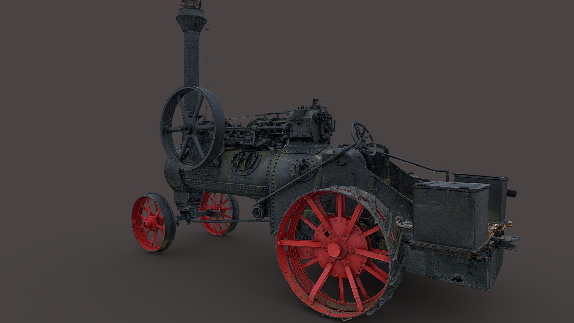 A traction engine is a steam-powered tractor used to move heavy loads on roads, plough ground or to provide power at a chosen location. The name derives from the Latin tractus, meaning ‘drawn’, since the prime function of any traction engine is to draw a load behind it. They are sometimes called road locomotives to distinguish them from railway locomotives – that is, steam engines that run on rails.

They became popular in industrialised countries from around 1850, when the first self-propelled portable steam engines for agricultural use were developed. Production continued well into the early part of the 20th century, when competition from internal combustion engine-powered tractors saw them fall out of favour.

Map: https://goo.gl/maps/stU4pjEALyhctkHW7 Kagu, Rapla, Estonia.

Photogrammetry capture created in RealityCapture from 719 images.

💛💙 By purchasing this model on FAB: https://fab.com/s/3b7ae3608716 , you support the preservation and digitization of real-world objects and heritage. T.Y! 💛💙