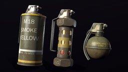 Tactical Grenades grenade, fragment, bomb, frag, stun, explosion, c4, explosive, sidearm, realistic, smoke, tactical, grenade-launcher, smokegrenade, grenade-weapons, throwable, stungrenade, militrary, weapon, asset, pbr, gameready, fraggrenade
