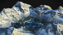 Mountain Lake Landscape - (World Machine) forest, snow, cliff, worldmachine, background, mountains