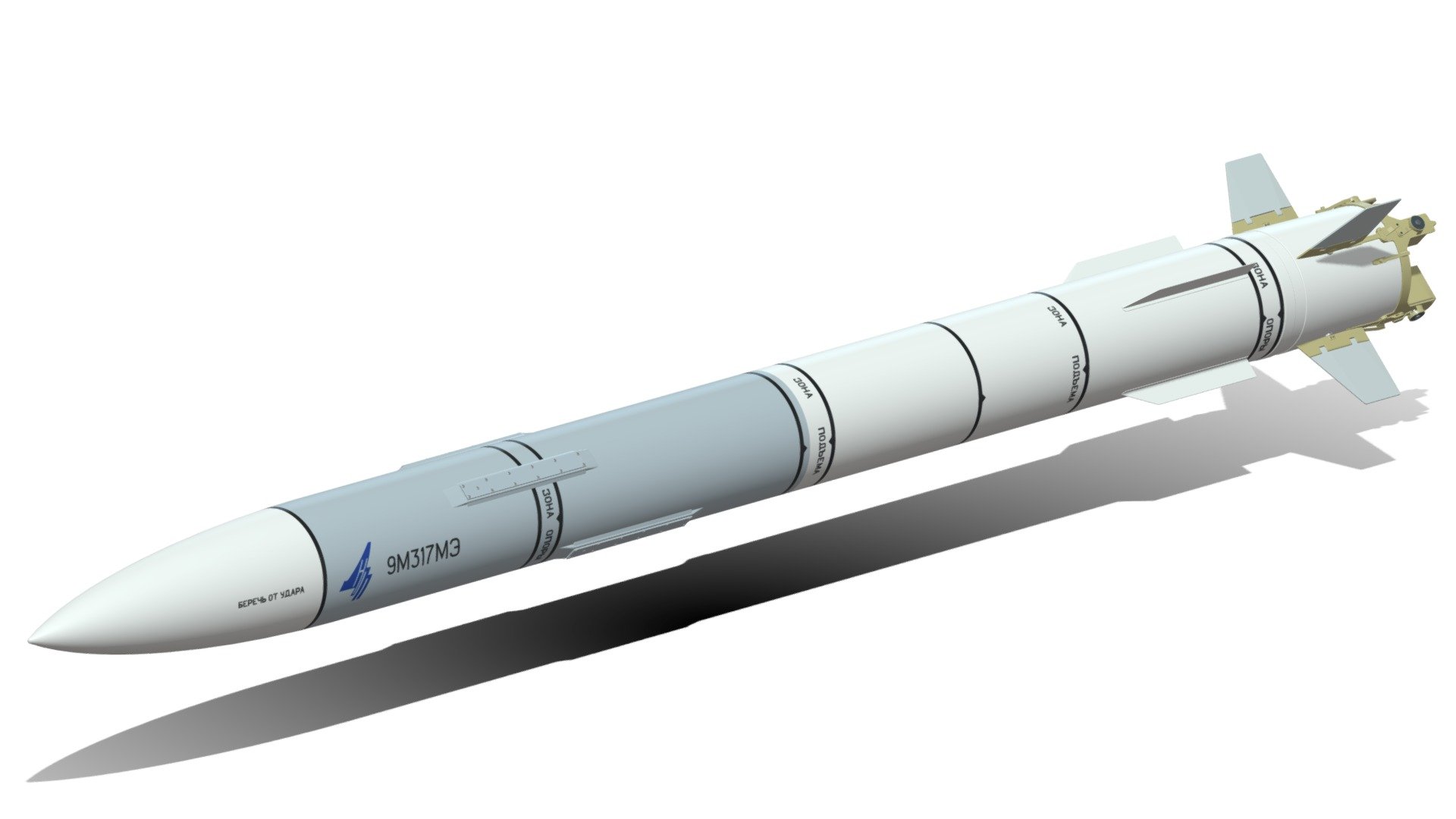 9M317ME missile of Shtil-1 SAM system for 360 degree air defence of battle ships. Modelled by Selena3D.
