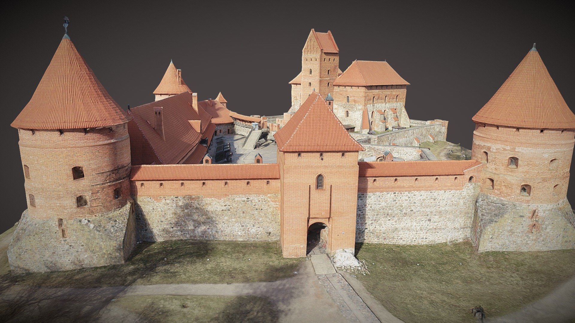 Trakai Island Castle is an island castle located in Trakai, Lithuania, on an island in Lake Galvė. The construction of the stone castle was begun in the 14th century by Kęstutis, and around 1409 major works were completed by his son Vytautas the Great, who died in this castle in 1430. Trakai was one of the main centers of the Grand Duchy of Lithuania and the castle held great strategic importance. 

Photogrammetry reconstruction © Saulius Zaura www.dronepartner.lt 2019