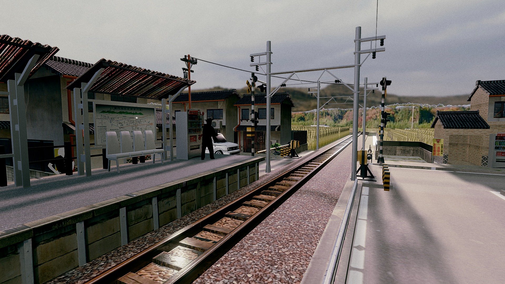 A peaceful morning in a Japanese farming village full of rice fields and a small train station.

Made with Sketchup + Procreate
Rendered in Sketchfab