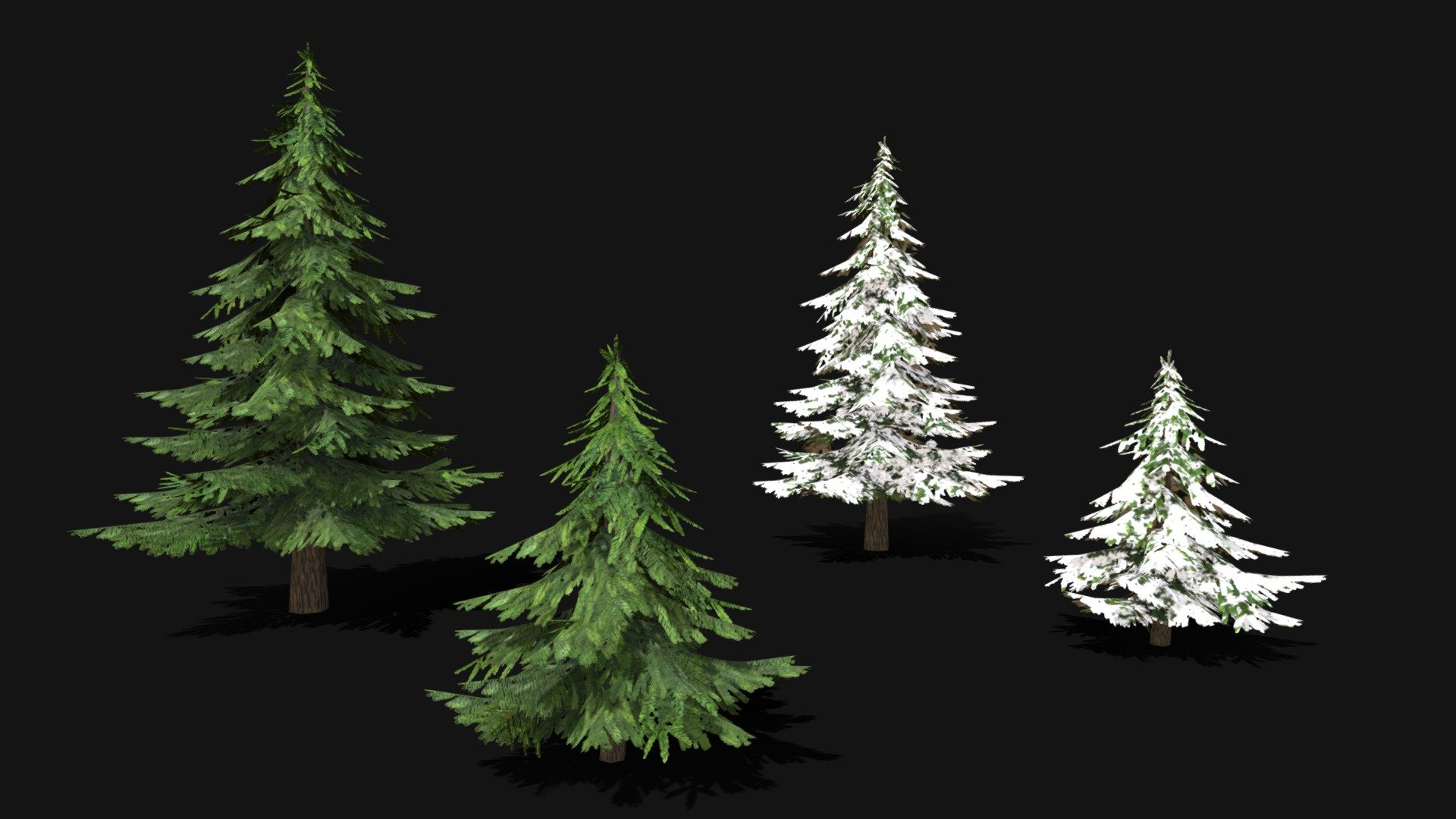 DISCOUNT - separate models are worth $10 each, but buying this model will save you $5!

Looking for stunning 3D models for your game or project? Check out our 3D low poly fir tree models set! Perfect for game development, real-time environments, or background use, these models are optimized for seamless integration into any game engine without sacrificing visual quality. Whether you need to create complex scenes or simple landscapes, these models will elevate your project to the next level. Don’t miss out on this opportunity to enhance your project with our high-quality 3D models!

Big Fir Tree:
774 polygons
1141 vertices
2 mesh objects
Snow version of the texture

Small Fir Tree:
376 polygons
578 vertices
2 mesh objects
Snow version of the texture

Both models are centered at 0,0,0 origin.
All textures are in 512 x 512 resolution (for even better game optimization).
Models have real-world scales. Measurement unit used for models: Meters.

Good Luck!
